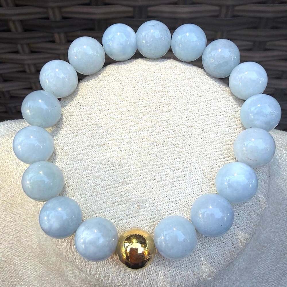 Cloudy Blue Dyed Jade Stretch Bracelet – Chunky Round Gemstone Beads 7"